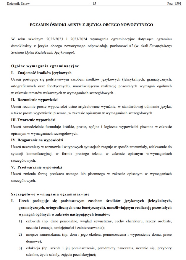 Wymagania egzamin ósmoklasisty angielski 2024 strona 1
