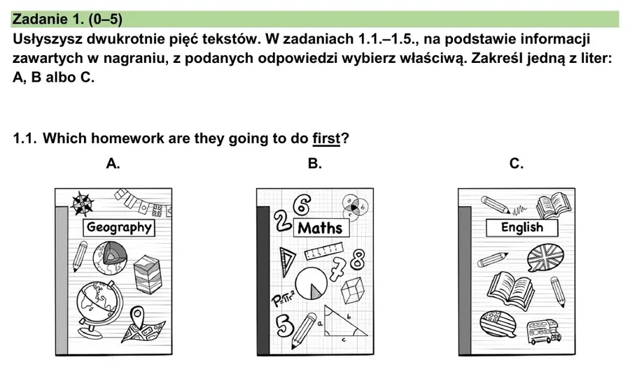 Przykład zadania 1 z egzaminu ósmoklasisty z języka angielskiego
