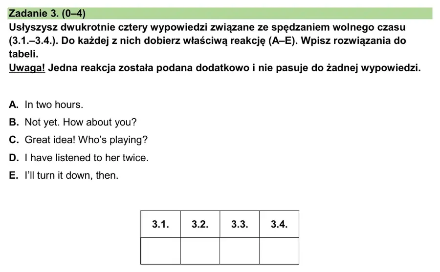 Zadanie 3 z egzaminu ósmoklasisty z języka angielskiego