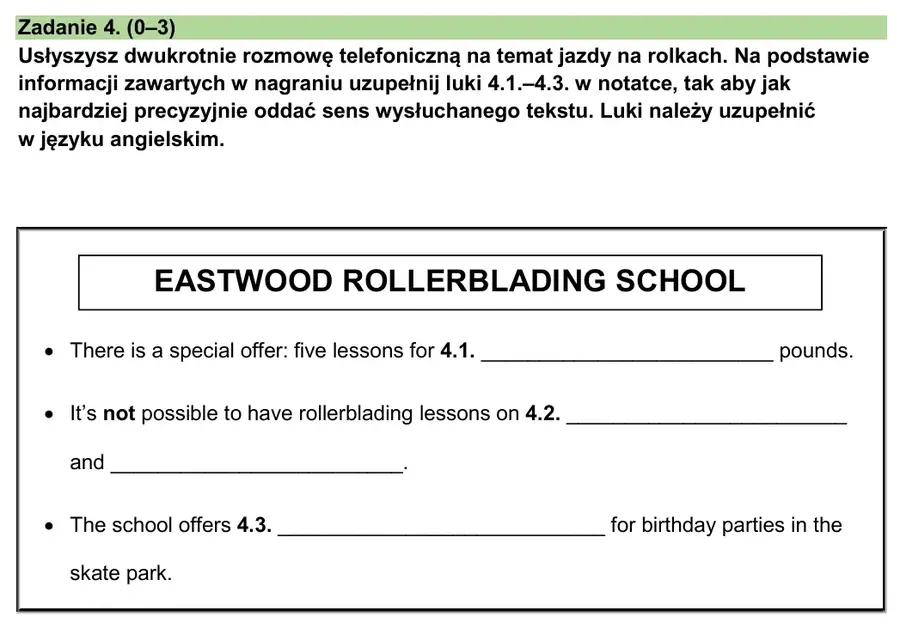 Zadanie 4 z egzaminu ósmoklasisty z języka angielskiego