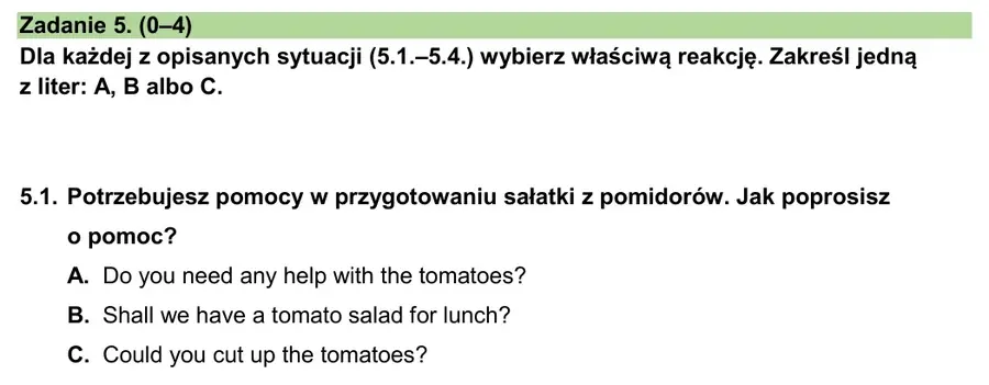 Przykład zadania 5 z egzaminu ósmoklasisty z języka angielskiego