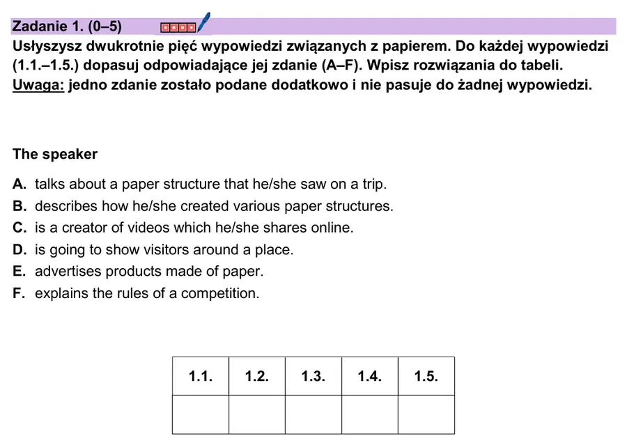 Przykład zadania 1 z matury podstawowej z języka angielskiego