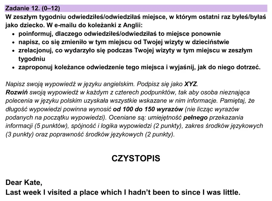 Polecenie do zadania 12 z matury podstawowej z języka angielskiego